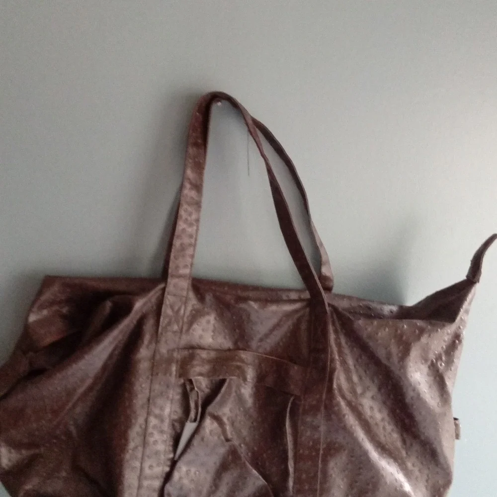 Ostrich Embossed Faux Leather Weekender Travel Duffel Bag Brown Large Overnight‎